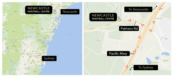 Newcastle Paintball NSW Region Map